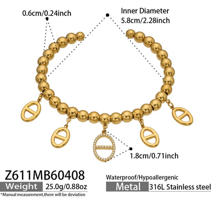 316L Stainless Steel 18K Gold PVD 5A Zircon Pig Nose Link Bangle - Gold Pig Nose Bangle, Zircon Embellished, Delicate Link, Light Luxury Wholesale Stainless Steel Jewelry - Sensitive Skin Friendly - Detail 15