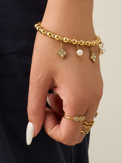 316L Stainless Steel 18K Gold PVD 5A Zircon Pig Nose Link Bangle - Gold Pig Nose Bangle, Zircon Embellished, Delicate Link, Light Luxury Wholesale Stainless Steel Jewelry - Sensitive Skin Friendly - Detail 6