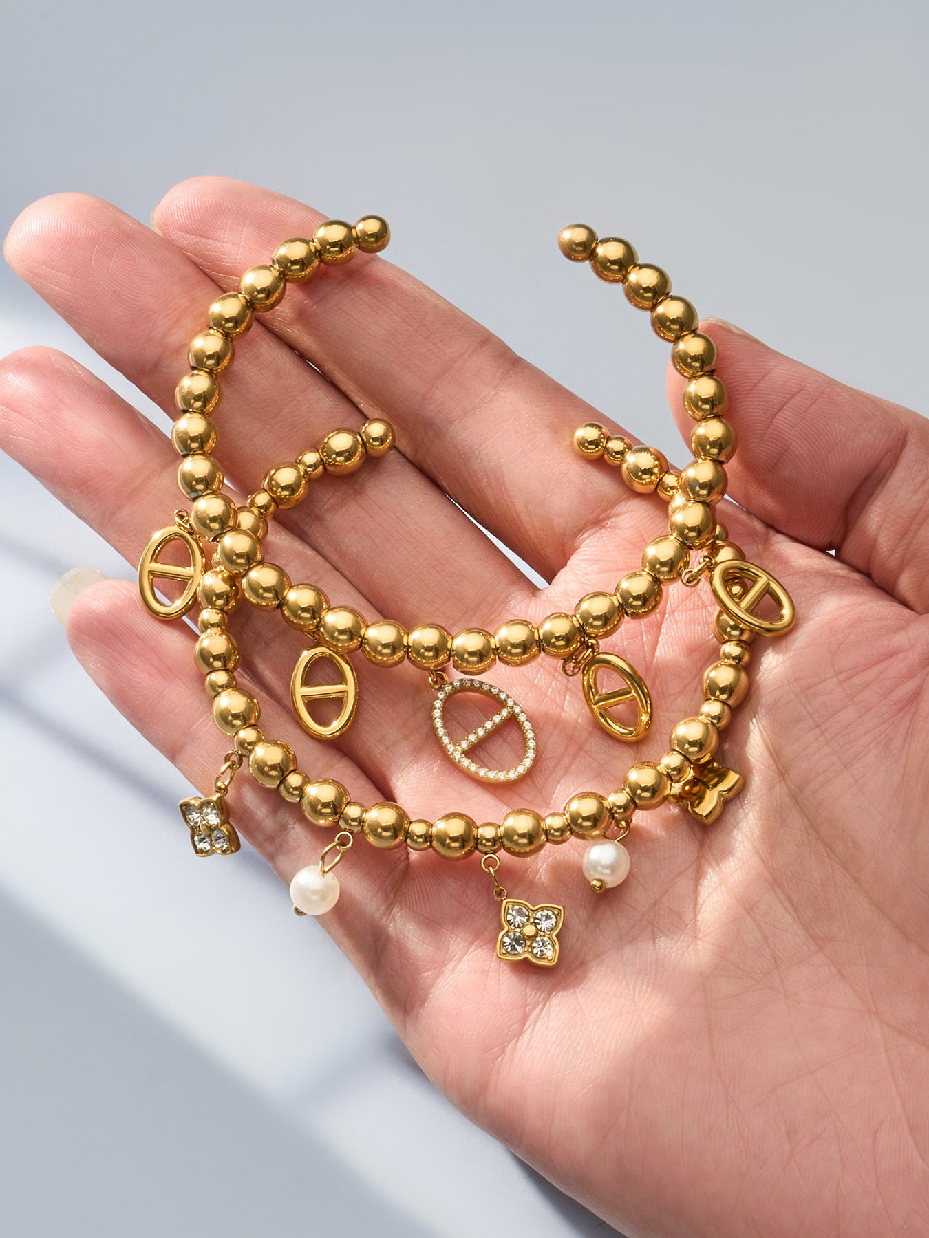 316L Stainless Steel 18K Gold PVD 5A Zircon Pig Nose Link Bangle - Gold Pig Nose Bangle, Zircon Embellished, Delicate Link, Light Luxury Wholesale Stainless Steel Jewelry - Sensitive Skin Friendly - Detail 8