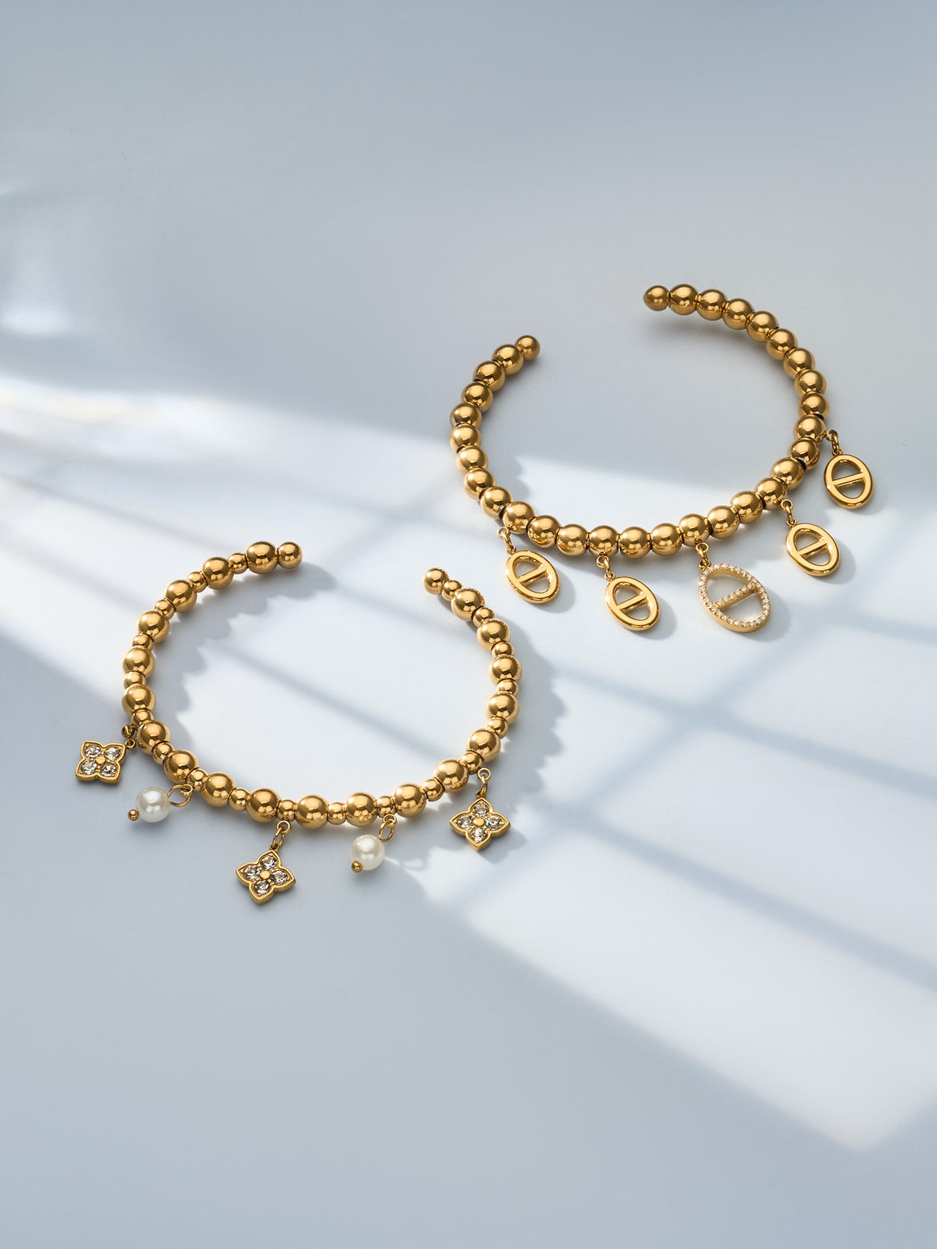 316L Stainless Steel 18K Gold PVD 5A Zircon Pig Nose Link Bangle - Gold Pig Nose Bangle, Zircon Embellished, Delicate Link, Light Luxury Wholesale Stainless Steel Jewelry - Sensitive Skin Friendly - Detail 9