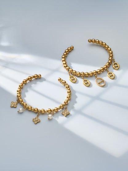 316L Stainless Steel 18K Gold PVD 5A Zircon Pig Nose Link Bangle - Gold Pig Nose Bangle, Zircon Embellished, Delicate Link, Light Luxury Wholesale Stainless Steel Jewelry - Sensitive Skin Friendly - Detail 9