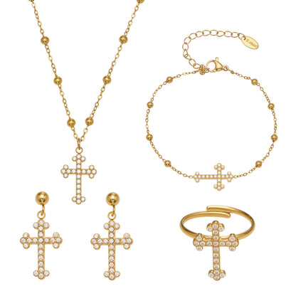 316L Stainless Steel 18K Gold PVD 5A Zirconia Cross Jewelry Collection - Image 5