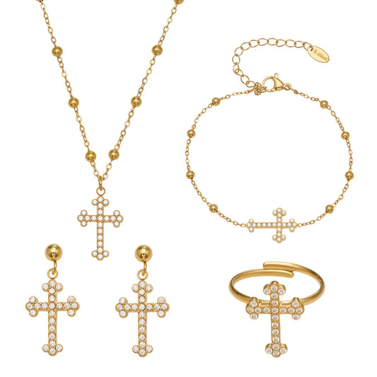 316L Stainless Steel 18K Gold PVD 5A Zirconia Cross Jewelry Collection - Image 5