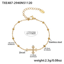 Specification chart for the waterproof cross charm bracelet, providing weight and size details for professional jewelry retailers.