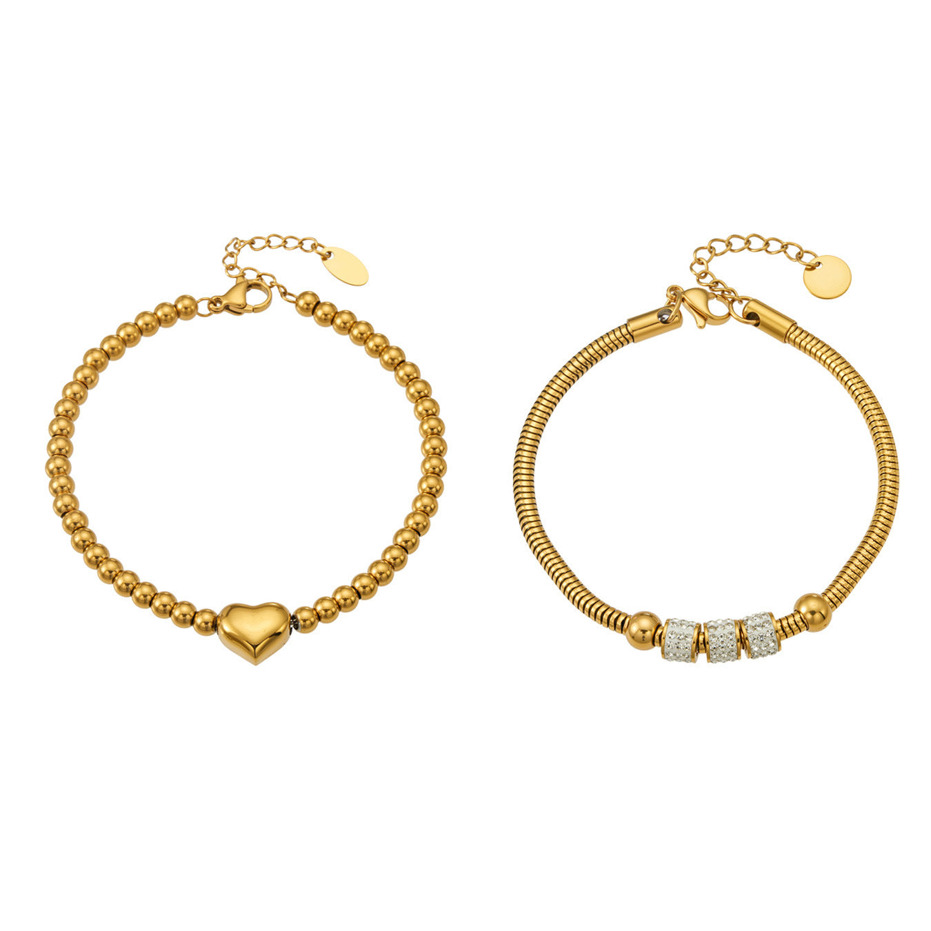 316L Stainless Steel 18K Gold PVD Adjustable Heart Bead Bracelet - Adjustable Gold Heart Bead Bracelet Wholesale Stainless Steel Jewelry - Sensitive Skin Friendly - Detail 1