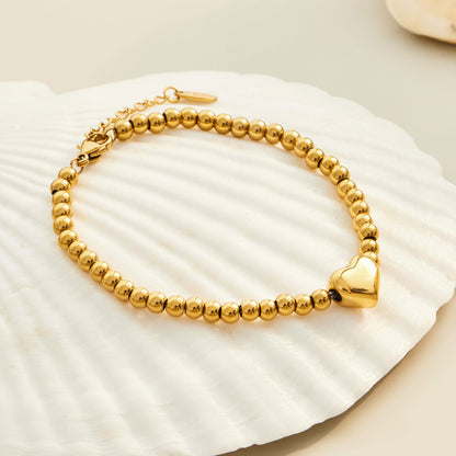 316L Stainless Steel 18K Gold PVD Adjustable Heart Bead Bracelet - Adjustable Gold Heart Bead Bracelet Wholesale Stainless Steel Jewelry - Sensitive Skin Friendly - Detail 11