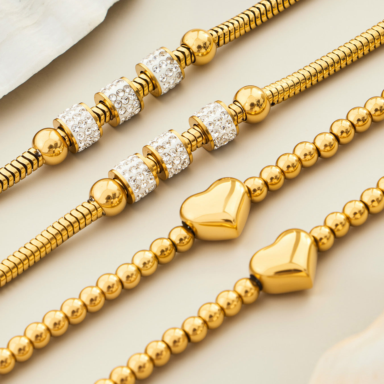 316L Stainless Steel 18K Gold PVD Adjustable Heart Bead Bracelet - Adjustable Gold Heart Bead Bracelet Wholesale Stainless Steel Jewelry - Sensitive Skin Friendly - Detail 12