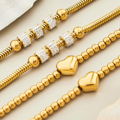 316L Stainless Steel 18K Gold PVD Adjustable Heart Bead Bracelet - Adjustable Gold Heart Bead Bracelet Wholesale Stainless Steel Jewelry - Sensitive Skin Friendly - Detail 12