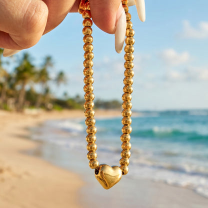 316L Stainless Steel 18K Gold PVD Adjustable Heart Bead Bracelet - Adjustable Gold Heart Bead Bracelet Wholesale Stainless Steel Jewelry - Sensitive Skin Friendly - Detail 3