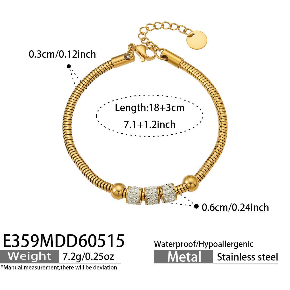 316L Stainless Steel 18K Gold PVD Adjustable Heart Bead Bracelet - Adjustable Gold Heart Bead Bracelet Wholesale Stainless Steel Jewelry - Sensitive Skin Friendly - Detail 5