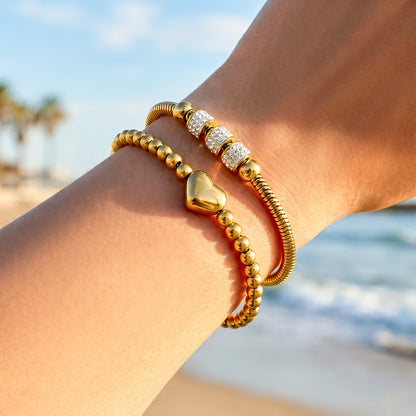 316L Stainless Steel 18K Gold PVD Adjustable Heart Bead Bracelet - Adjustable Gold Heart Bead Bracelet Wholesale Stainless Steel Jewelry - Sensitive Skin Friendly - Detail 6