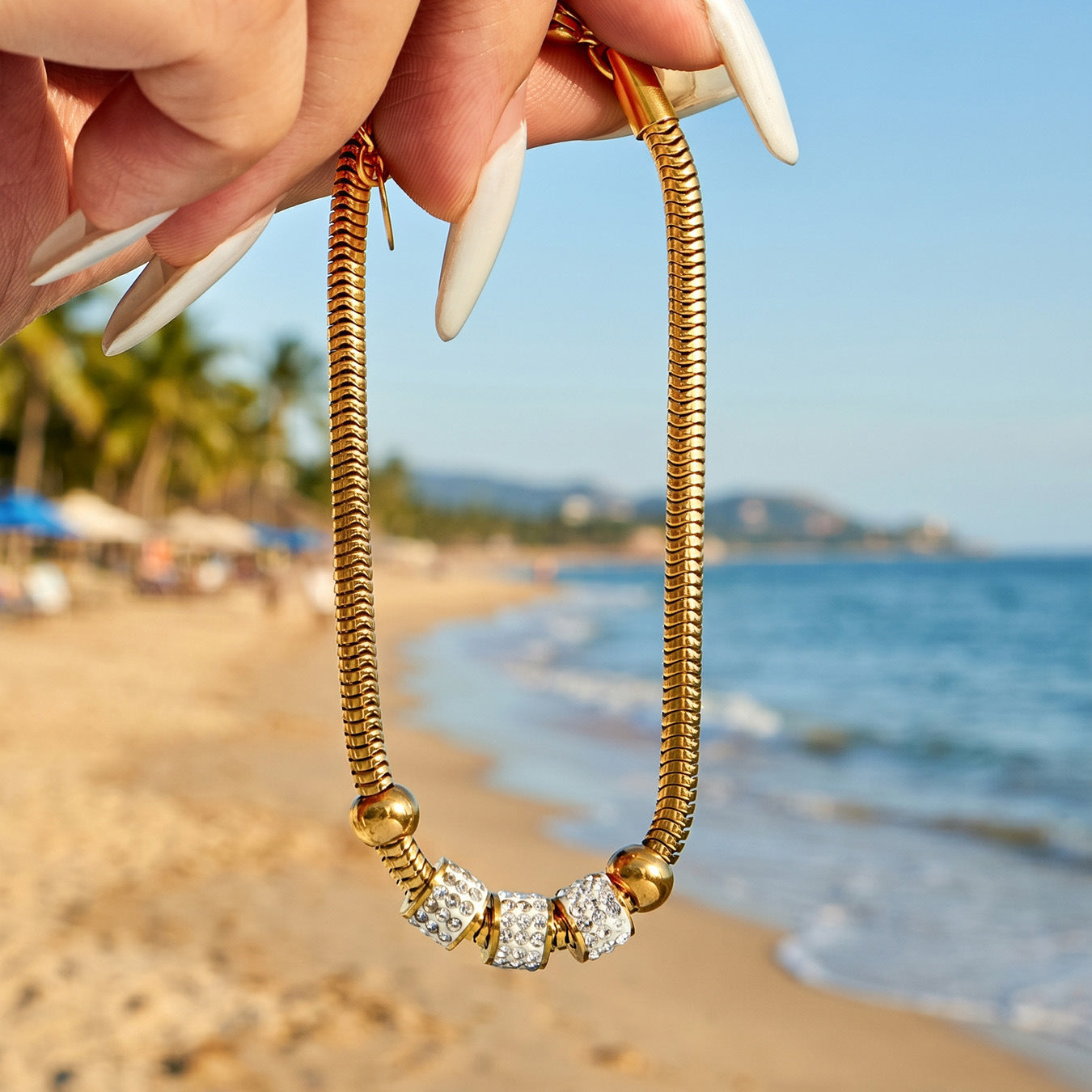 316L Stainless Steel 18K Gold PVD Adjustable Heart Bead Bracelet - Adjustable Gold Heart Bead Bracelet Wholesale Stainless Steel Jewelry - Sensitive Skin Friendly - Detail 7