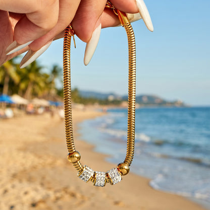 316L Stainless Steel 18K Gold PVD Adjustable Heart Bead Bracelet - Adjustable Gold Heart Bead Bracelet Wholesale Stainless Steel Jewelry - Sensitive Skin Friendly - Detail 7