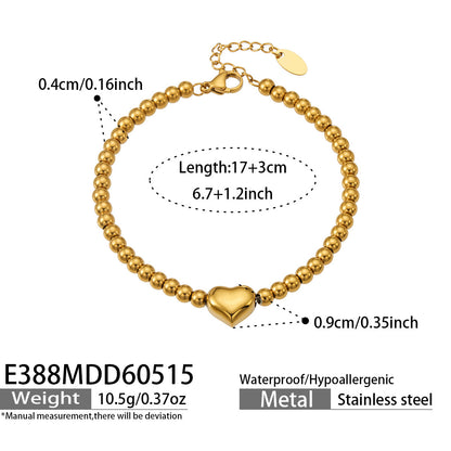 316L Stainless Steel 18K Gold PVD Adjustable Heart Bead Bracelet - Adjustable Gold Heart Bead Bracelet Wholesale Stainless Steel Jewelry - Sensitive Skin Friendly - Detail 8