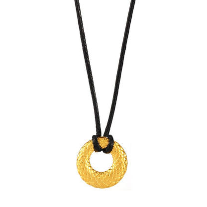 316L Stainless Steel 18K Gold PVD Adjustable Necklaces - Adjustable Black Leather Cord, Modern Charm Wholesale Stainless Steel Jewelry - Sensitive Skin Friendly - Detail 4