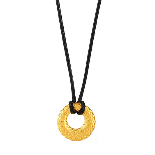 316L Stainless Steel 18K Gold PVD Adjustable Necklaces - Adjustable Black Leather Cord, Modern Charm Wholesale Stainless Steel Jewelry - Sensitive Skin Friendly - Detail 4