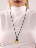 Gold Textured Round Pendant Black Cord Necklace (M076) / Default