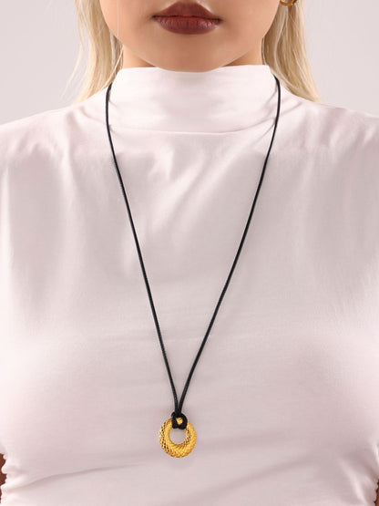 316L Stainless Steel 18K Gold PVD Adjustable Necklaces - Adjustable Black Leather Cord, Modern Charm Wholesale Stainless Steel Jewelry - Sensitive Skin Friendly - Detail 5