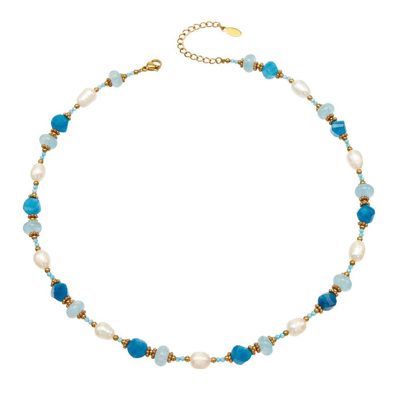 316L Stainless Steel 18K Gold PVD Aquamarine Pearl Necklace - Aquamarine Pearl Necklace Wholesale Stainless Steel Jewelry - Sensitive Skin Friendly - Detail 1