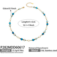316L Stainless Steel 18K Gold PVD Aquamarine Pearl Necklace - Aquamarine Pearl Necklace Wholesale Stainless Steel Jewelry - Sensitive Skin Friendly - Detail 12