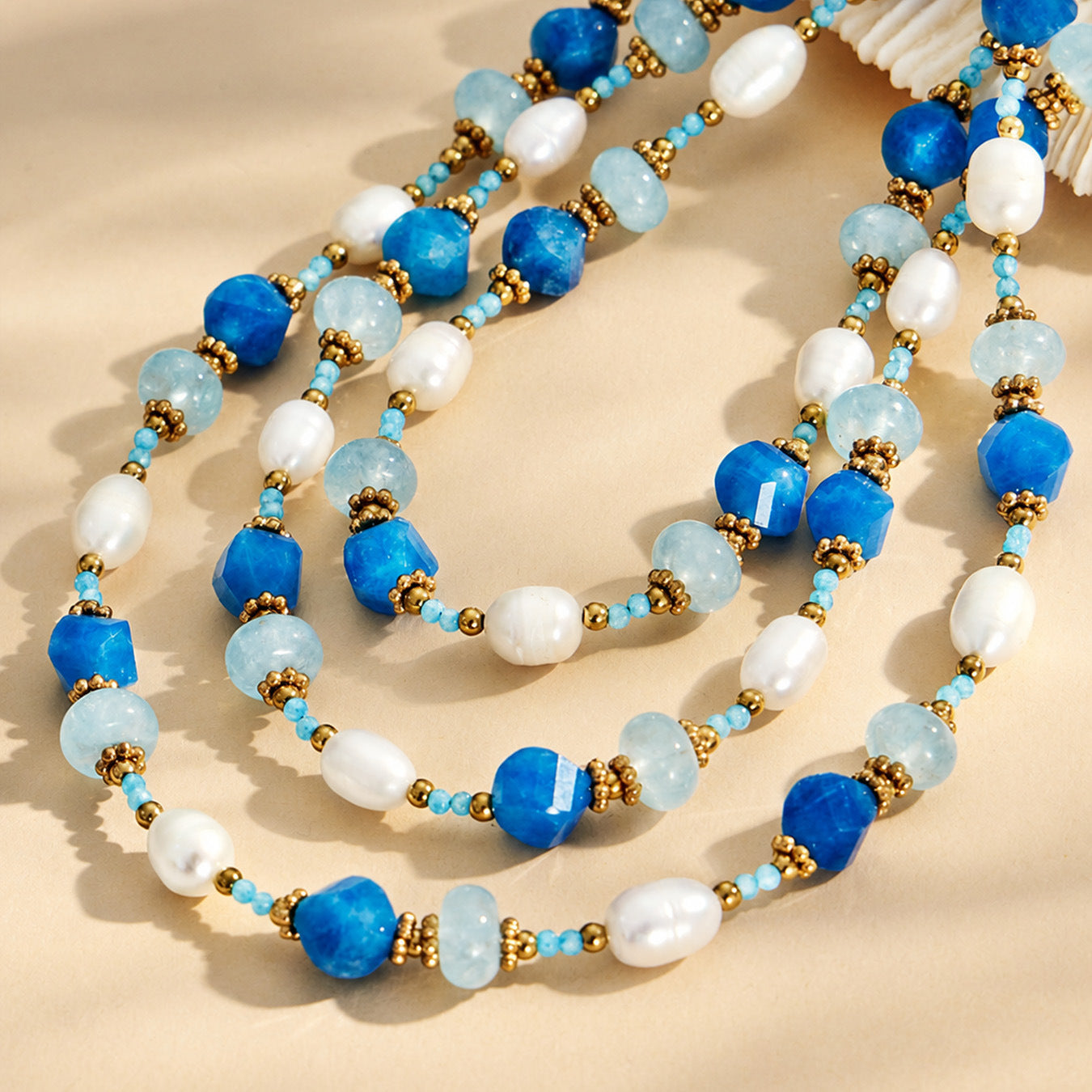 316L Stainless Steel 18K Gold PVD Aquamarine Pearl Necklace - Aquamarine Pearl Necklace Wholesale Stainless Steel Jewelry - Sensitive Skin Friendly - Detail 13