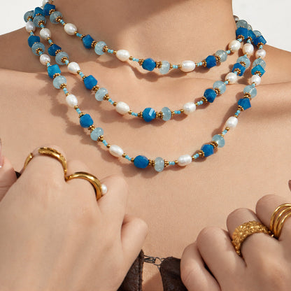 316L Stainless Steel 18K Gold PVD Aquamarine Pearl Necklace - Aquamarine Pearl Necklace Wholesale Stainless Steel Jewelry - Sensitive Skin Friendly - Detail 14
