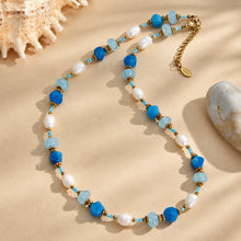 316L Stainless Steel 18K Gold PVD Aquamarine Pearl Necklace - Aquamarine Pearl Necklace Wholesale Stainless Steel Jewelry - Sensitive Skin Friendly - Detail 4