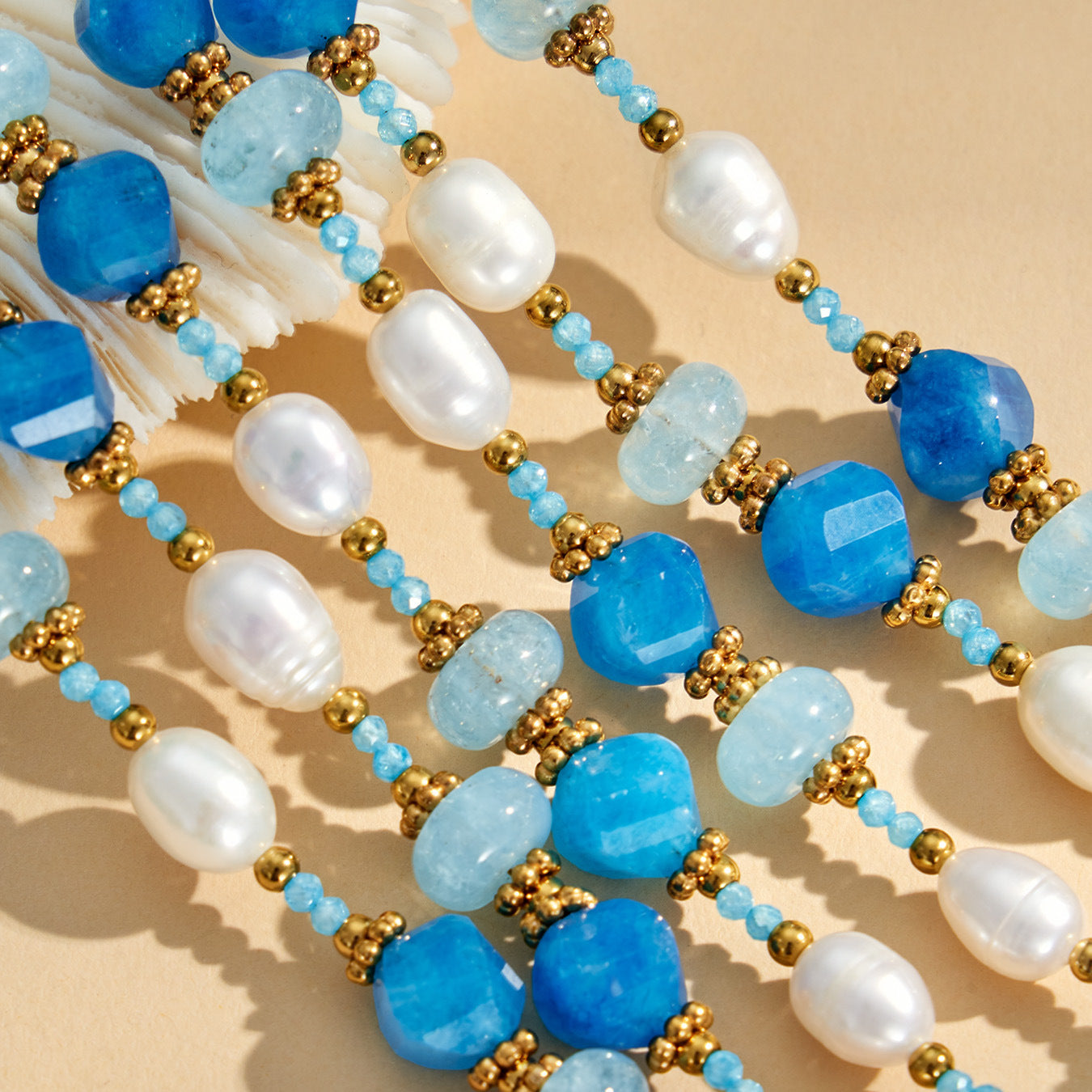 316L Stainless Steel 18K Gold PVD Aquamarine Pearl Necklace - Aquamarine Pearl Necklace Wholesale Stainless Steel Jewelry - Sensitive Skin Friendly - Detail 5