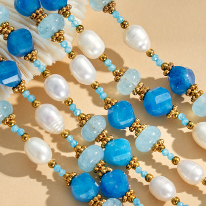 316L Stainless Steel 18K Gold PVD Aquamarine Pearl Necklace - Aquamarine Pearl Necklace Wholesale Stainless Steel Jewelry - Sensitive Skin Friendly - Detail 5