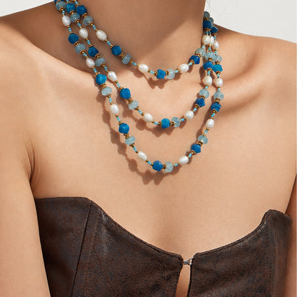 316L Stainless Steel 18K Gold PVD Aquamarine Pearl Necklace - Aquamarine Pearl Necklace Wholesale Stainless Steel Jewelry - Sensitive Skin Friendly - Detail 8