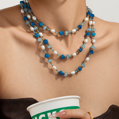 316L Stainless Steel 18K Gold PVD Aquamarine Pearl Necklace - Aquamarine Pearl Necklace Wholesale Stainless Steel Jewelry - Sensitive Skin Friendly - Detail 9