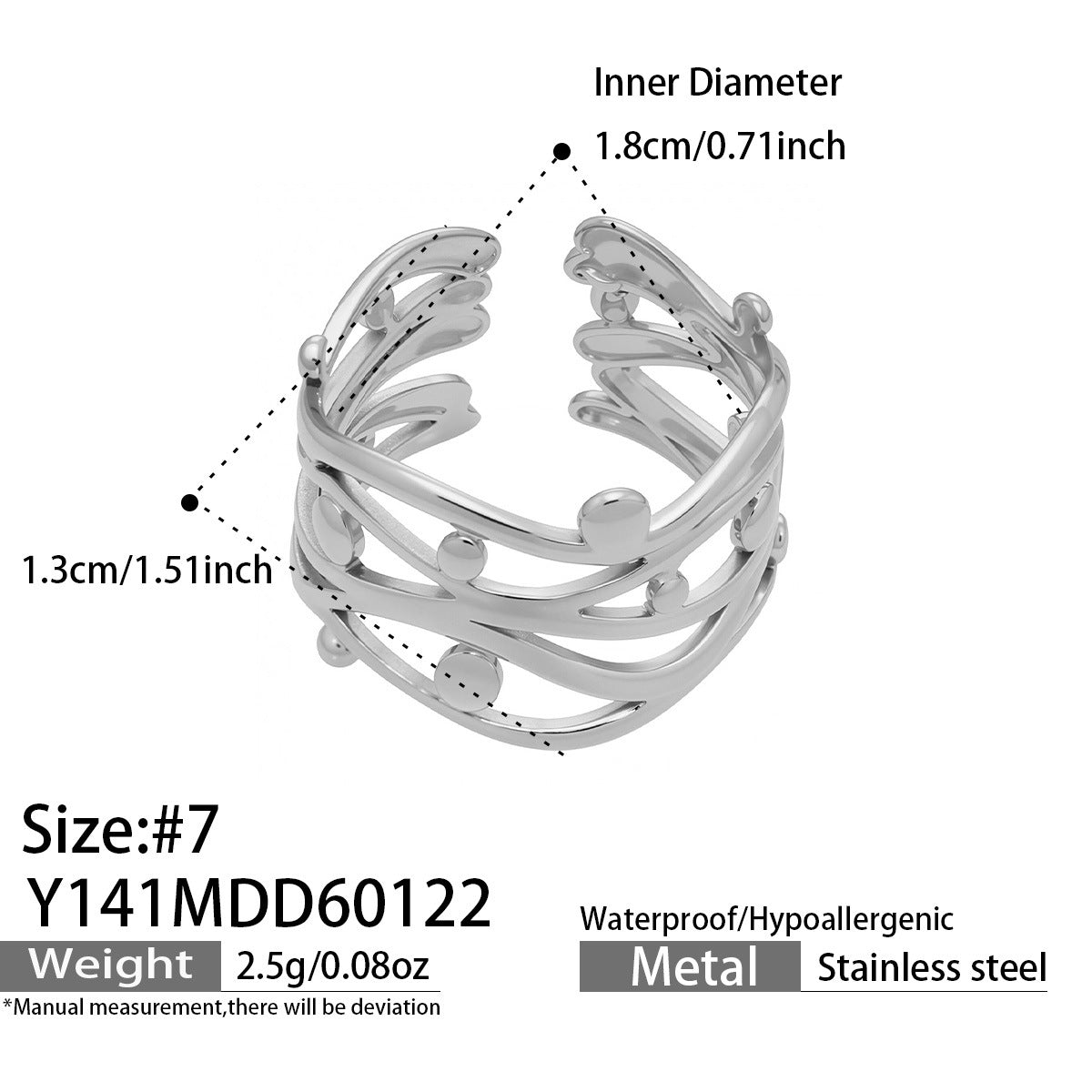 316L Stainless Steel 18K Gold PVD Artistic Flower Irregular Ring - Artistic Flower Irregular Design Modern Minimalist Wholesale Stainless Steel Jewelry - Sensitive Skin Friendly - Detail 10