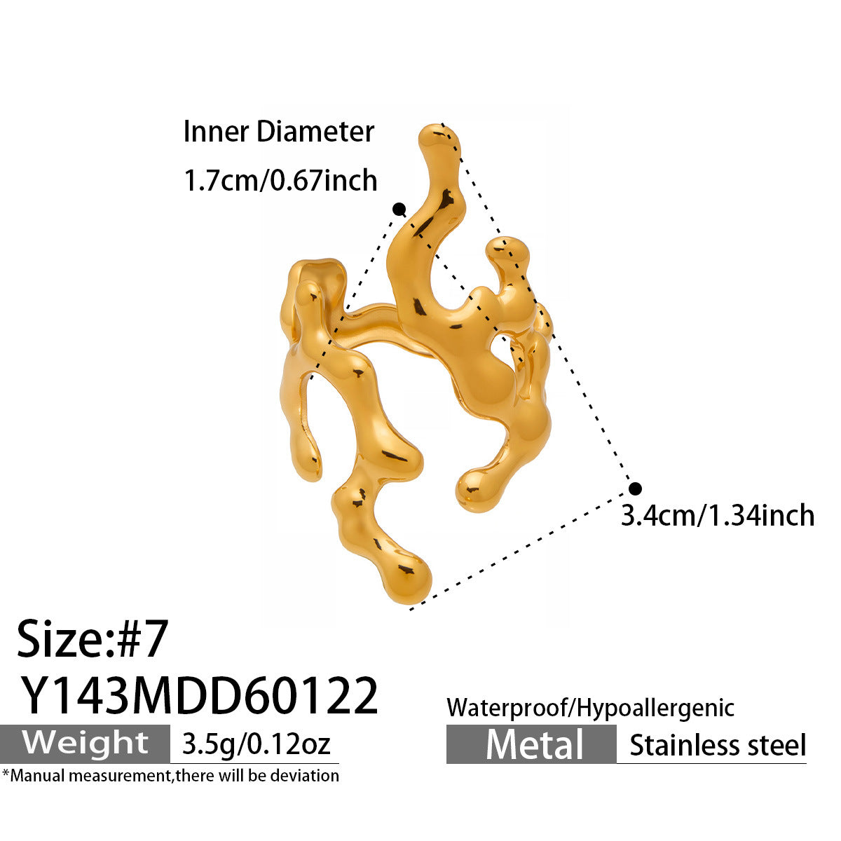 316L Stainless Steel 18K Gold PVD Artistic Flower Irregular Ring - Artistic Flower Irregular Design Modern Minimalist Wholesale Stainless Steel Jewelry - Sensitive Skin Friendly - Detail 11