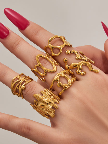 316L Stainless Steel 18K Gold PVD Artistic Flower Irregular Ring - Artistic Flower Irregular Design Modern Minimalist Wholesale Stainless Steel Jewelry - Sensitive Skin Friendly - Detail 13