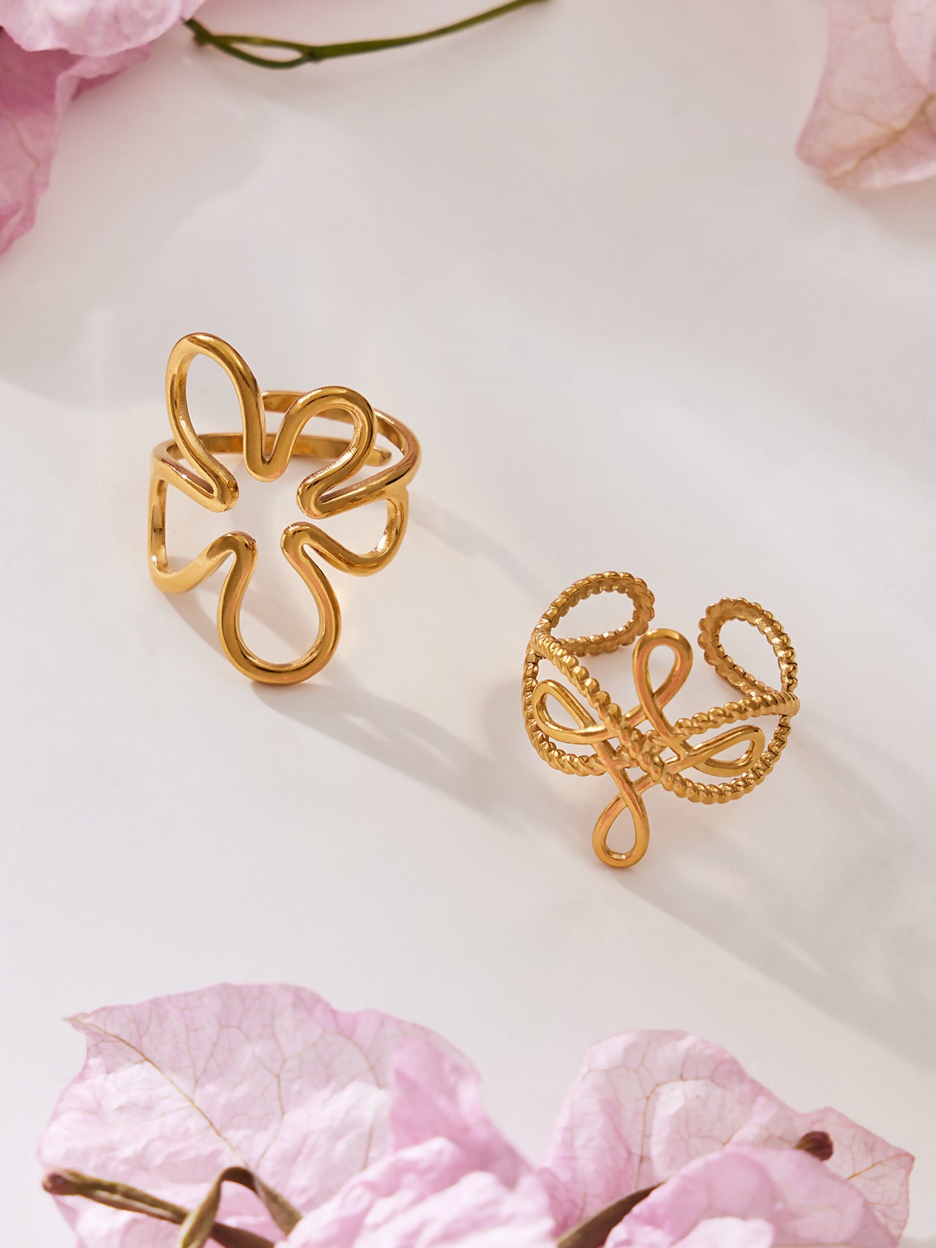 316L Stainless Steel 18K Gold PVD Artistic Flower Irregular Ring - Artistic Flower Irregular Design Modern Minimalist Wholesale Stainless Steel Jewelry - Sensitive Skin Friendly - Detail 14