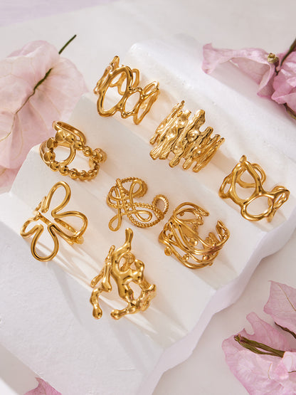 316L Stainless Steel 18K Gold PVD Artistic Flower Irregular Ring - Artistic Flower Irregular Design Modern Minimalist Wholesale Stainless Steel Jewelry - Sensitive Skin Friendly - Detail 15