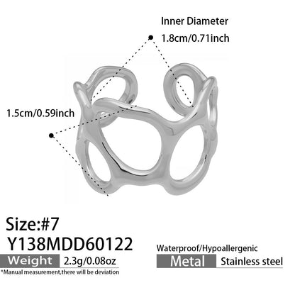 316L Stainless Steel 18K Gold PVD Artistic Flower Irregular Ring - Artistic Flower Irregular Design Modern Minimalist Wholesale Stainless Steel Jewelry - Sensitive Skin Friendly - Detail 16