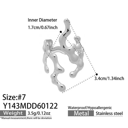 316L Stainless Steel 18K Gold PVD Artistic Flower Irregular Ring - Artistic Flower Irregular Design Modern Minimalist Wholesale Stainless Steel Jewelry - Sensitive Skin Friendly - Detail 17