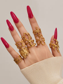 316L Stainless Steel 18K Gold PVD Artistic Flower Irregular Ring - Artistic Flower Irregular Design Modern Minimalist Wholesale Stainless Steel Jewelry - Sensitive Skin Friendly - Detail 18