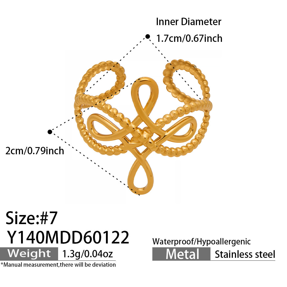 316L Stainless Steel 18K Gold PVD Artistic Flower Irregular Ring - Artistic Flower Irregular Design Modern Minimalist Wholesale Stainless Steel Jewelry - Sensitive Skin Friendly - Detail 2