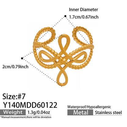 316L Stainless Steel 18K Gold PVD Artistic Flower Irregular Ring - Artistic Flower Irregular Design Modern Minimalist Wholesale Stainless Steel Jewelry - Sensitive Skin Friendly - Detail 2