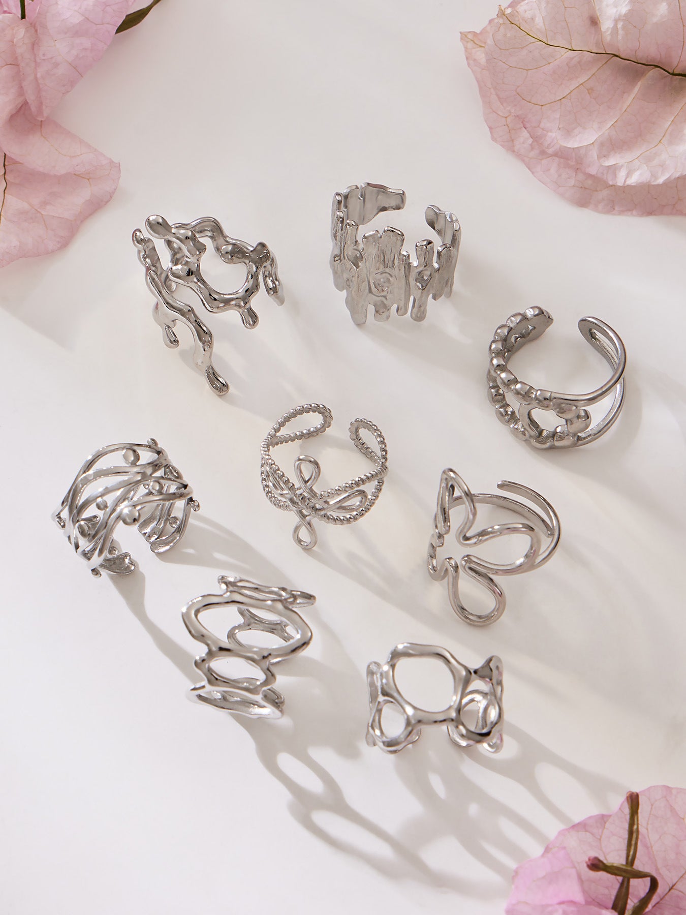 316L Stainless Steel 18K Gold PVD Artistic Flower Irregular Ring - Artistic Flower Irregular Design Modern Minimalist Wholesale Stainless Steel Jewelry - Sensitive Skin Friendly - Detail 20