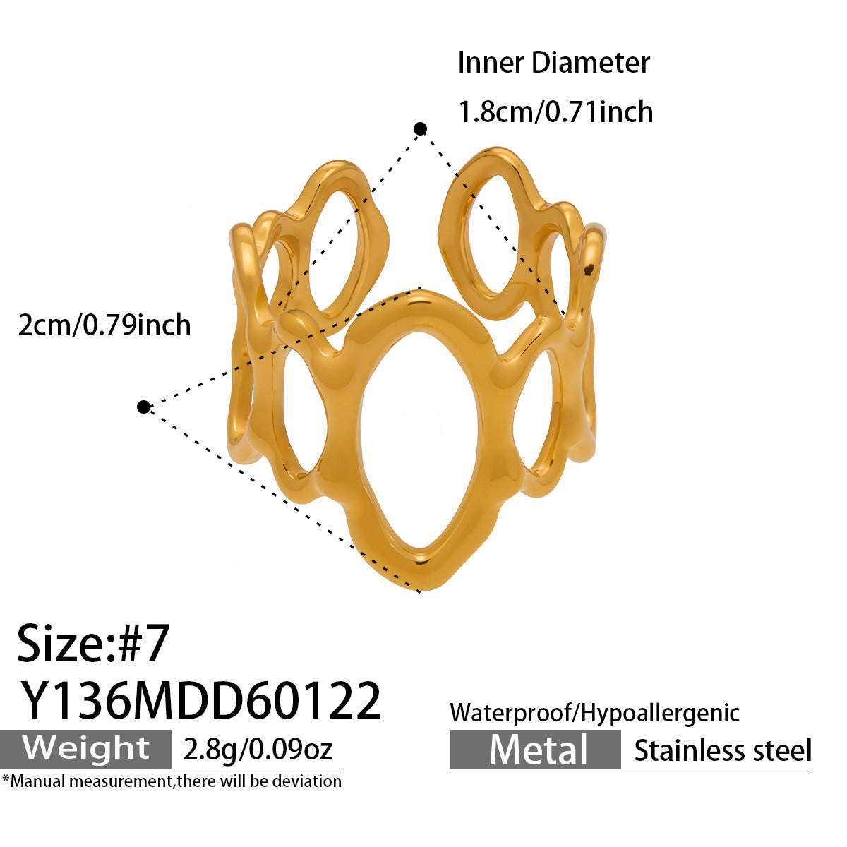 316L Stainless Steel 18K Gold PVD Artistic Flower Irregular Ring - Artistic Flower Irregular Design Modern Minimalist Wholesale Stainless Steel Jewelry - Sensitive Skin Friendly - Detail 3