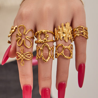 316L Stainless Steel 18K Gold PVD Artistic Flower Irregular Ring - Artistic Flower Irregular Design Modern Minimalist Wholesale Stainless Steel Jewelry - Sensitive Skin Friendly - Detail 8