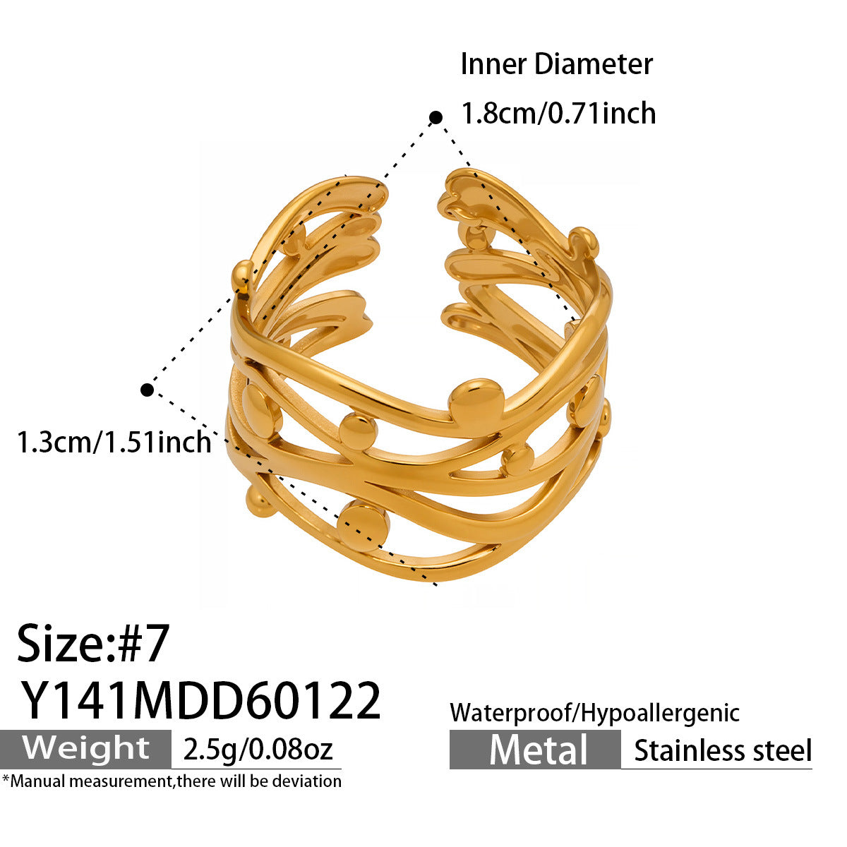 316L Stainless Steel 18K Gold PVD Artistic Flower Irregular Ring - Artistic Flower Irregular Design Modern Minimalist Wholesale Stainless Steel Jewelry - Sensitive Skin Friendly - Detail 9