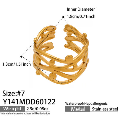 316L Stainless Steel 18K Gold PVD Artistic Flower Irregular Ring - Artistic Flower Irregular Design Modern Minimalist Wholesale Stainless Steel Jewelry - Sensitive Skin Friendly - Detail 9