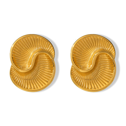 316L Stainless Steel 18K Gold PVD Asymmetrical Water Drop Spiral Textured Earrings - Asymmetrical Water Drop Spiral Textured Earrings Wholesale Stainless Steel Jewelry - Sensitive Skin Friendly - Detail 5