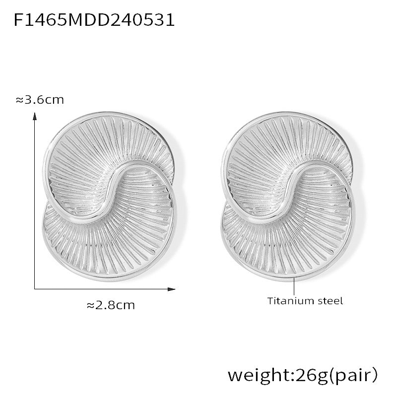 316L Stainless Steel 18K Gold PVD Asymmetrical Water Drop Spiral Textured Earrings - Asymmetrical Water Drop Spiral Textured Earrings Wholesale Stainless Steel Jewelry - Sensitive Skin Friendly - Detail 9