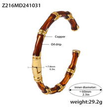 316L Stainless Steel 18K Gold PVD Bamboo Knot Hand-Painted Enamel Open Bangle - Bamboo Knot, Hand-Painted Enamel, Tea Brown, Open Bangle, Gold Wholesale Stainless Steel Jewelry - Sensitive Skin Friendly - Detail 5