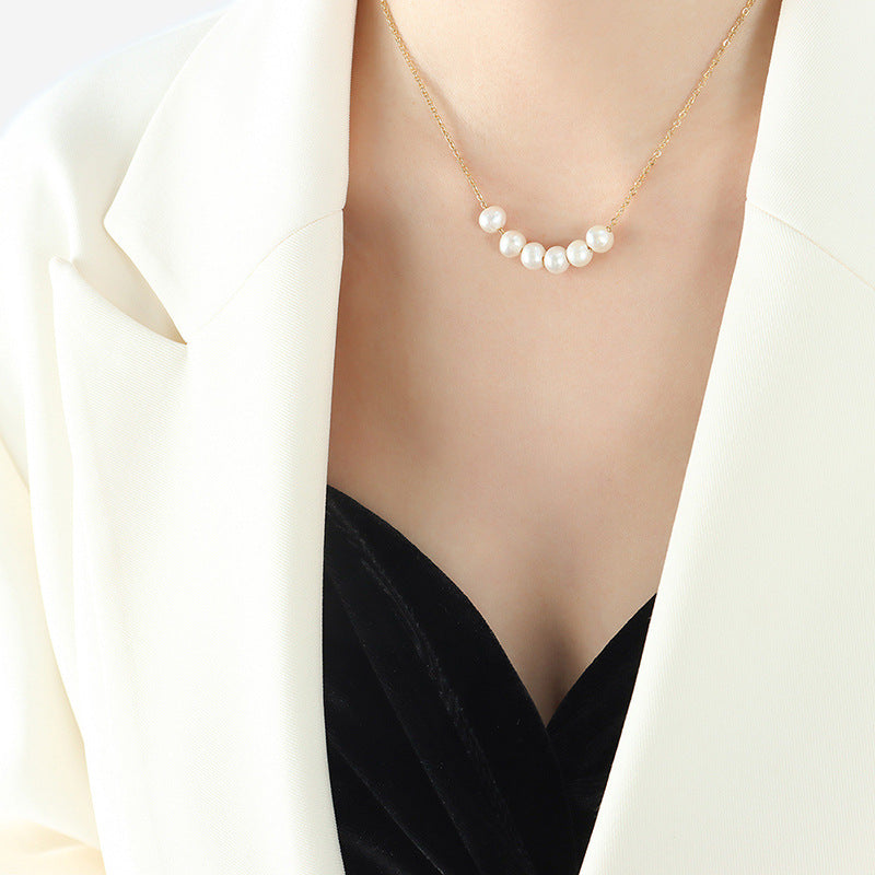 316L Stainless Steel 18K Gold PVD Baroque Freshwater Pearl Necklace - Baroque Freshwater Pearl Necklace Wholesale Stainless Steel Jewelry - Sensitive Skin Friendly - Detail 1